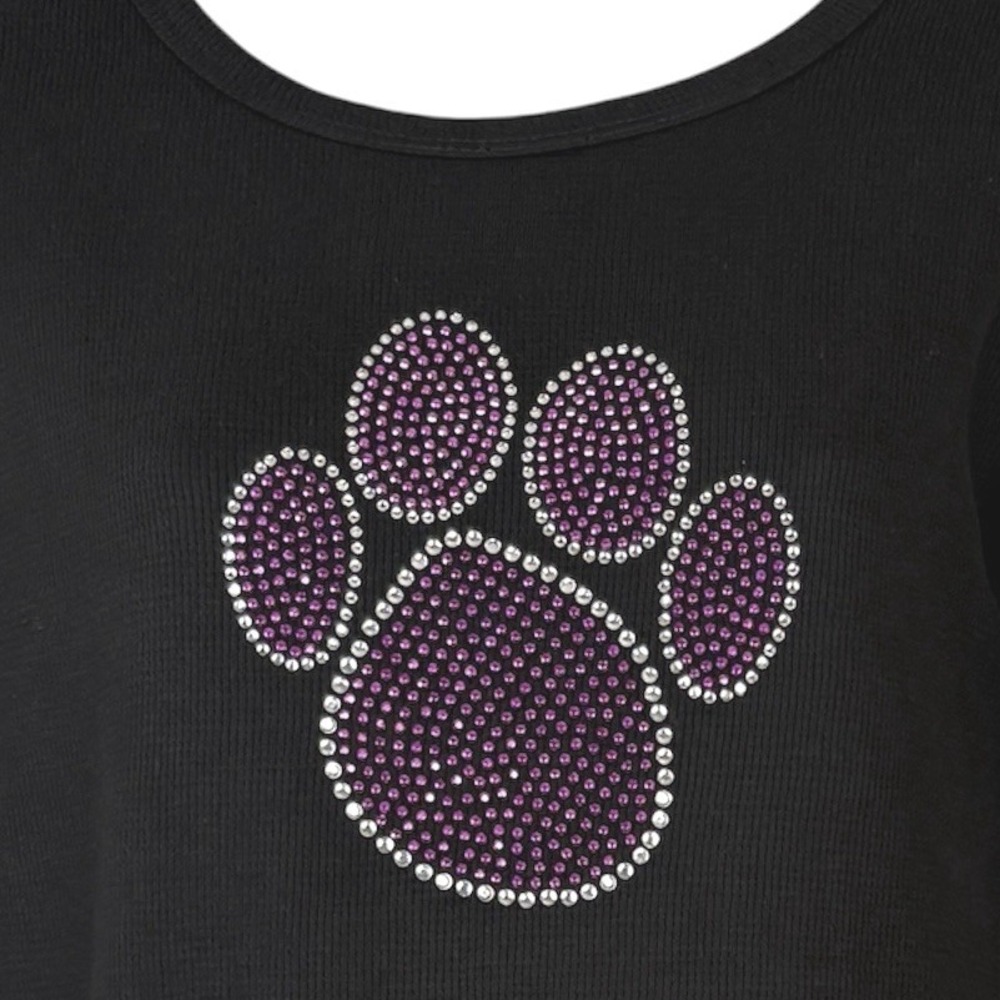 Bay Beauty Junior XL Black Knit Pullover Sweater Faux Rhinestones Purple Dog Paw